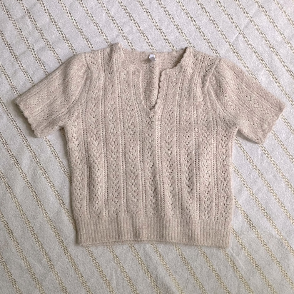 Wishlist Cropped Short Sleeve Crochet Knit Sweater